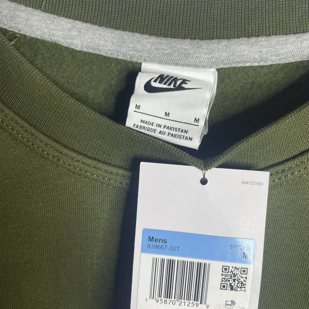 Nike Sweatshirt Men's M Swoosh Logo Crew 839667-327 Olive Green Military New - Picture 4 of 6